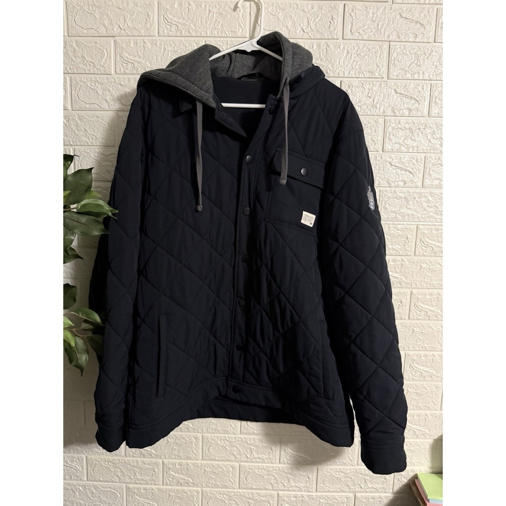 Travis Mathew Mens Black Wave Total Eclipse Quilted Hooded Jacket XL